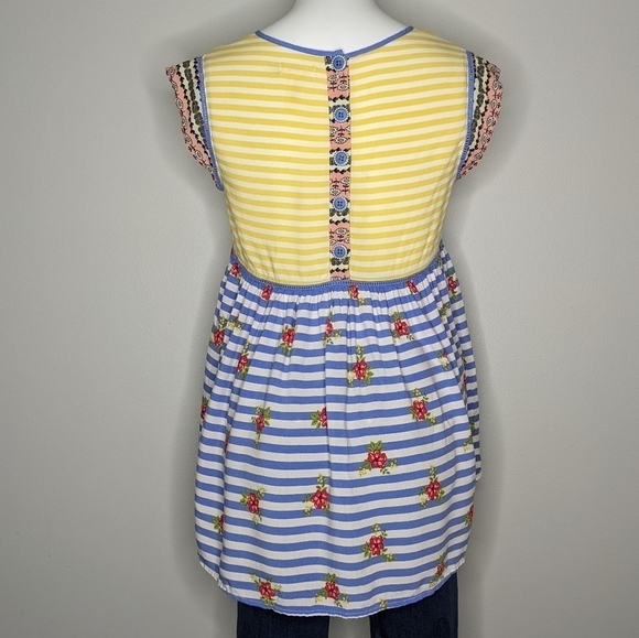 Matilda Jane yellow blue striped floral button back blouse S - Picture 5 of 8